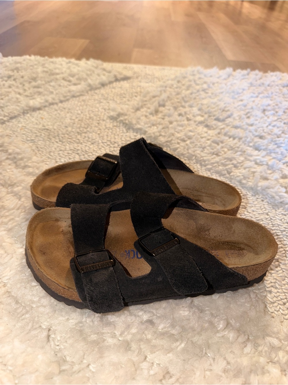Black soft footbed suede Birkenstocks - Picture 2 of 4